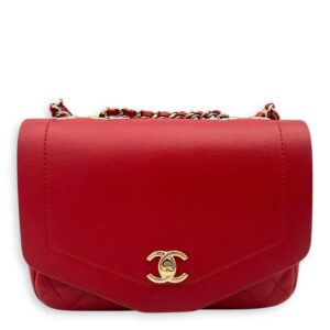 CC Flap Shoulder Bag Red in Calfskin, Gold hardware