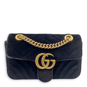GG Marmont Shoulder Bag Mini Black in Velvet, Gold hardware