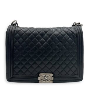 Boy Shoulder Bag Large Black in Calfskin, Ruthenium hardware