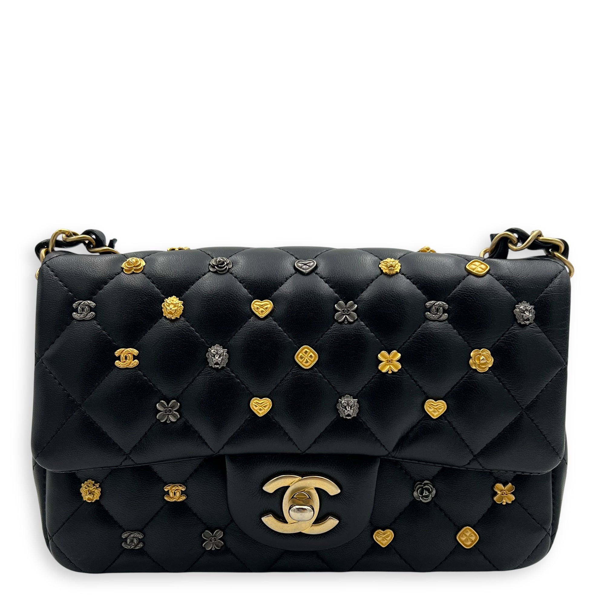 Lucky Charm Classic Mini Black Shoulder Bag in Lambskin, Mixed hardware