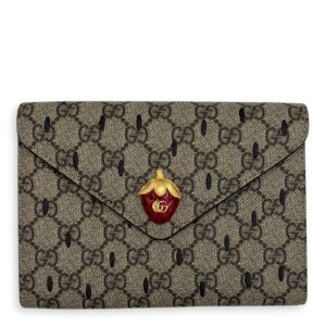 GG Clutch Brown in Coated Canvas, Gold hardware