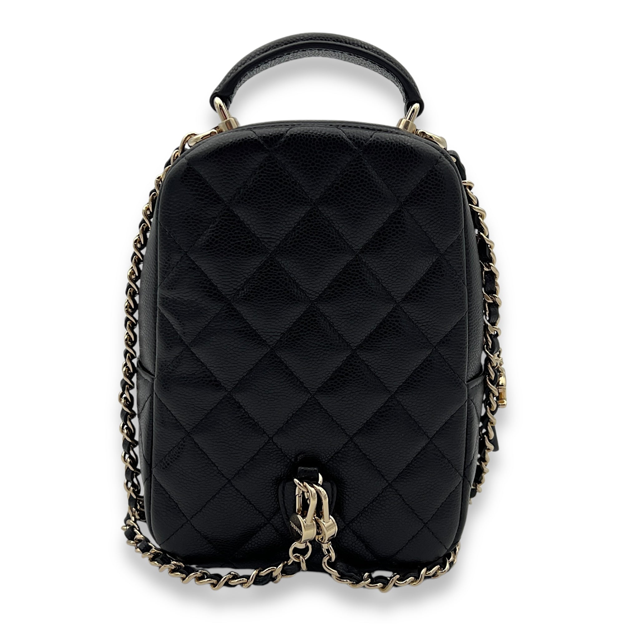 Quilted Backpack Black in Caviar Leather, Light Gold hardware - Image 3