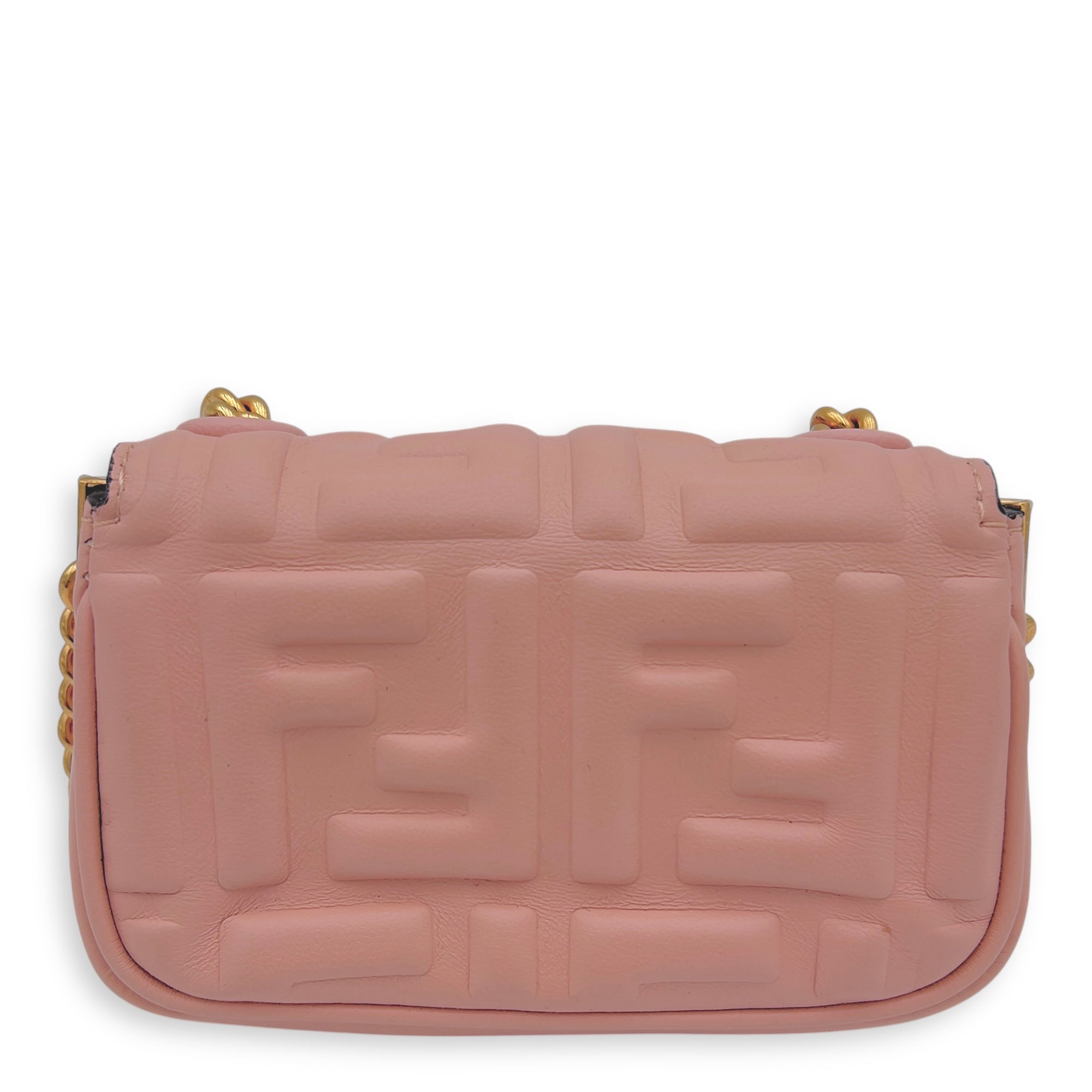 Baguette Nano Pink Wallet On Chain in Calfskin, Gold hardware - Image 3
