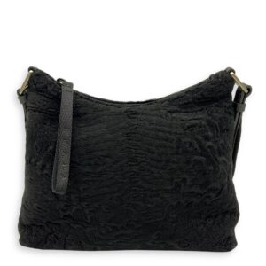 Persian Lamb Black Shoulder Bag in, Silver hardware