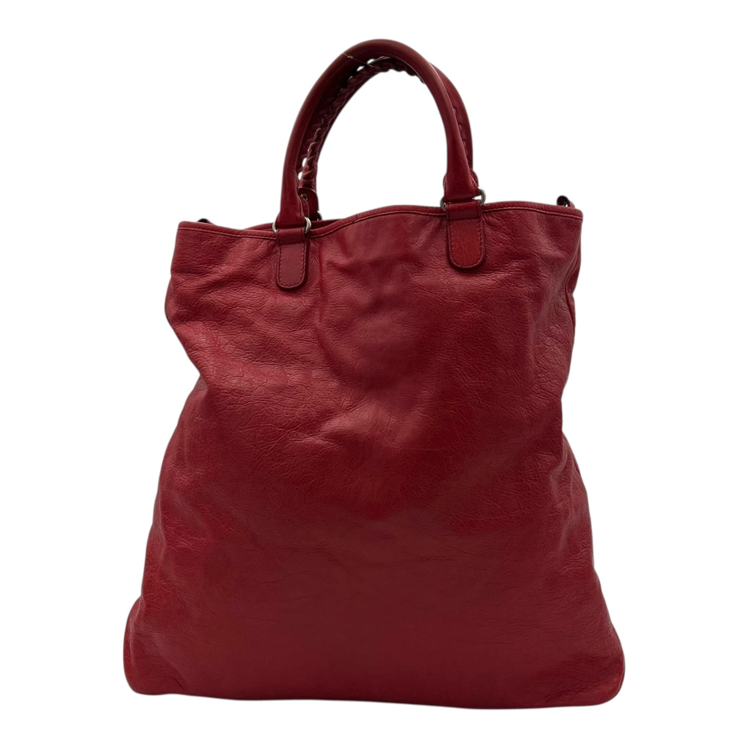 2-Way Red Top Handle Bag in Distressed Leather, Silver hardware - Image 3