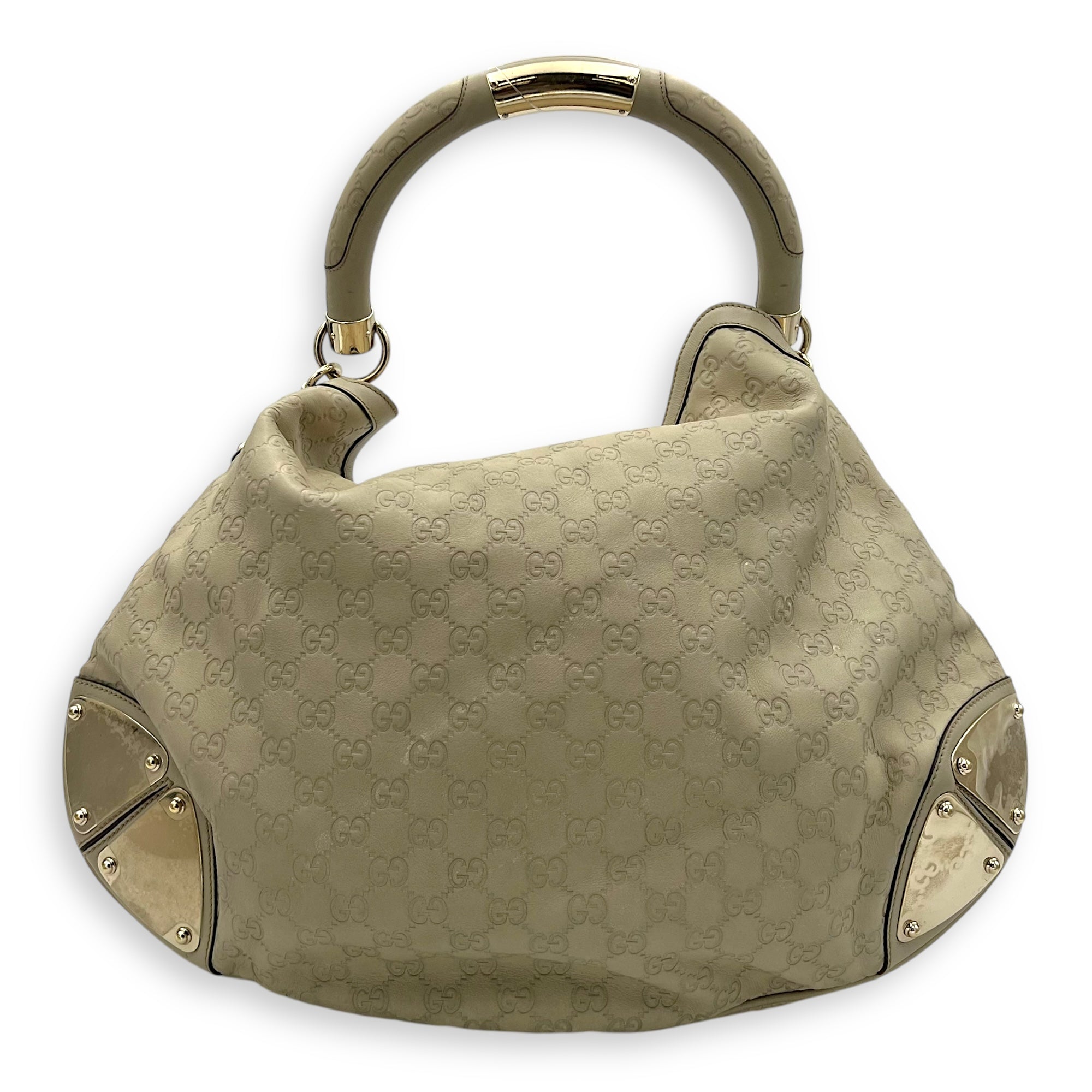 Babouska Indy White Top Handle Bag in Guccissima Leather, Gold hardware - Image 3