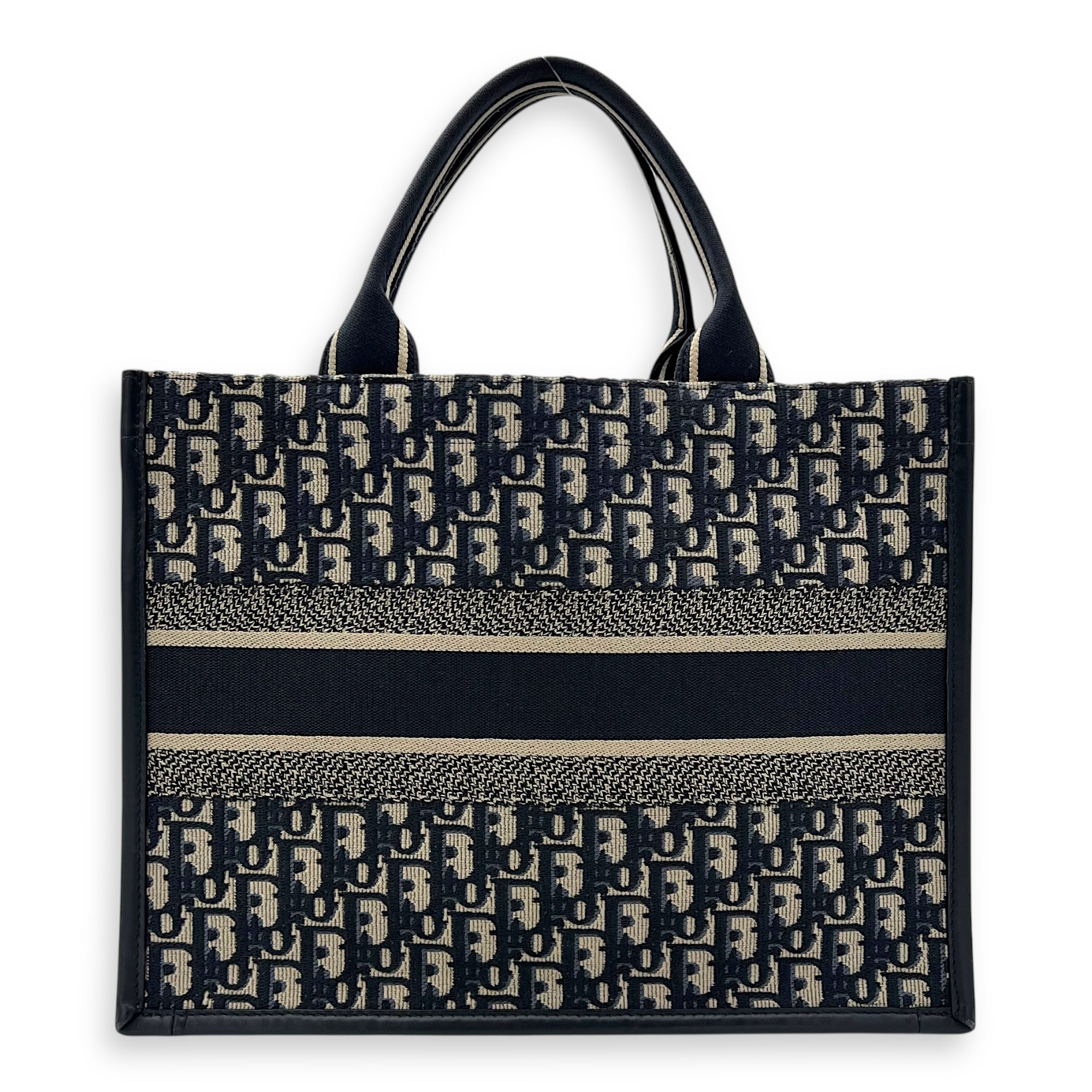 Book Tote Top Handle Bag Medium Blue in Canvas, Gold hardware - Image 3