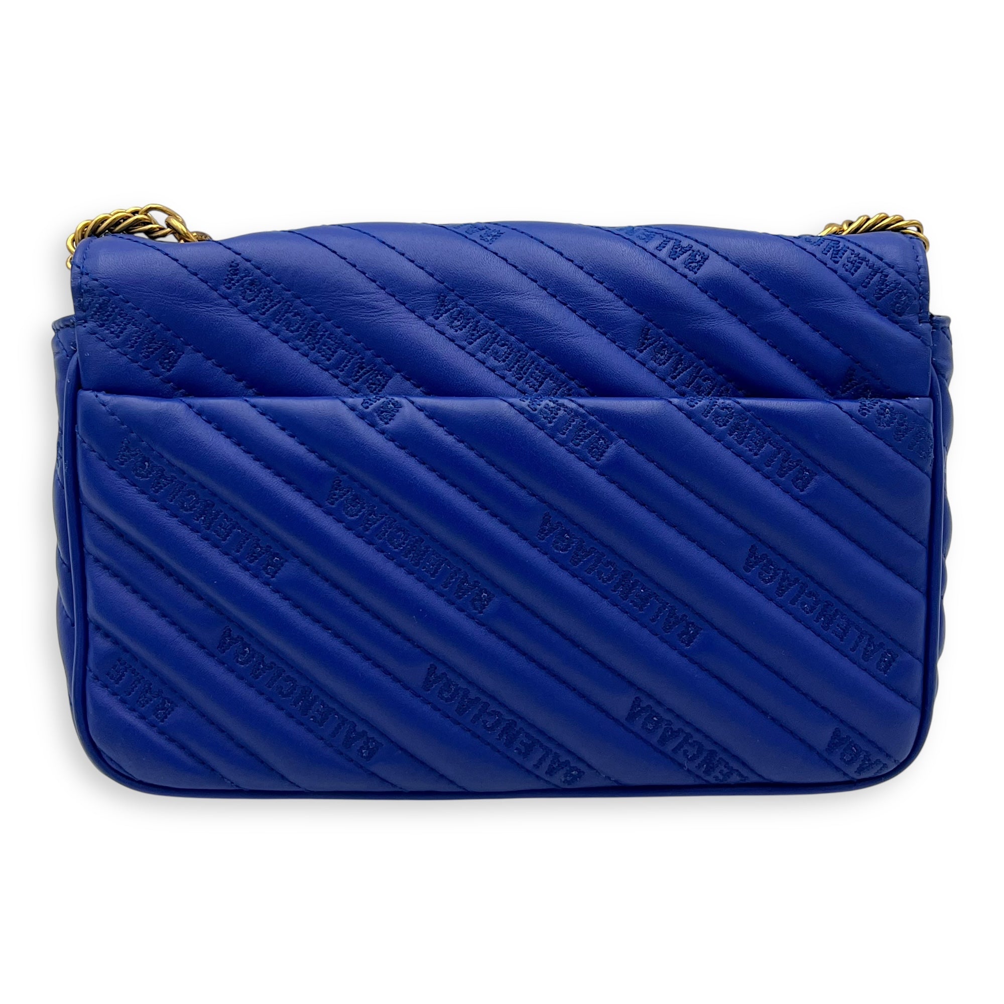 Logo Blue Crossbody Bag in Calfskin, Gold hardware - Image 3