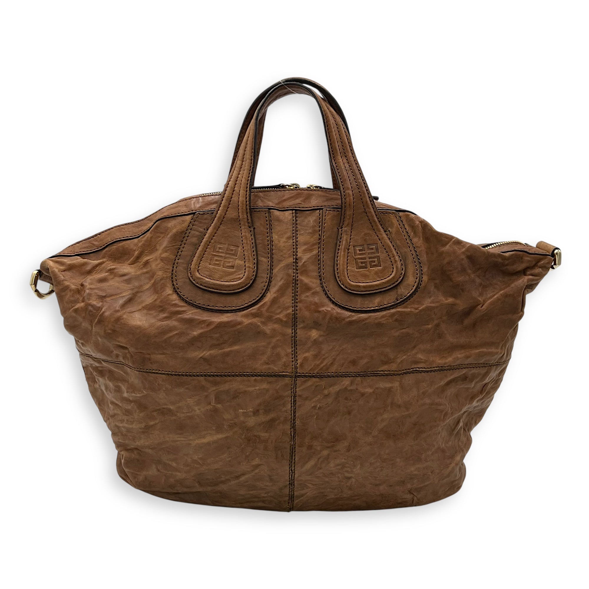 Nightingale Medium Brown Top Handle Bag in Distressed Leather, Gold hardware - Image 3