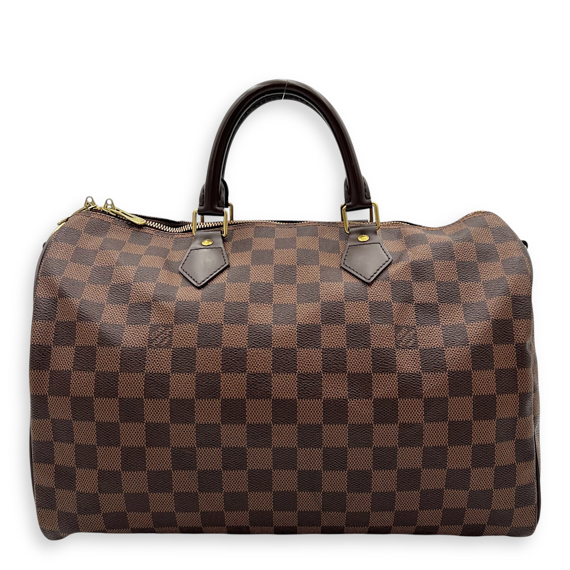 Speedy Bandouliere 35 Brown Top Handle Bag in Coated Canvas, Gold hardware - Image 3