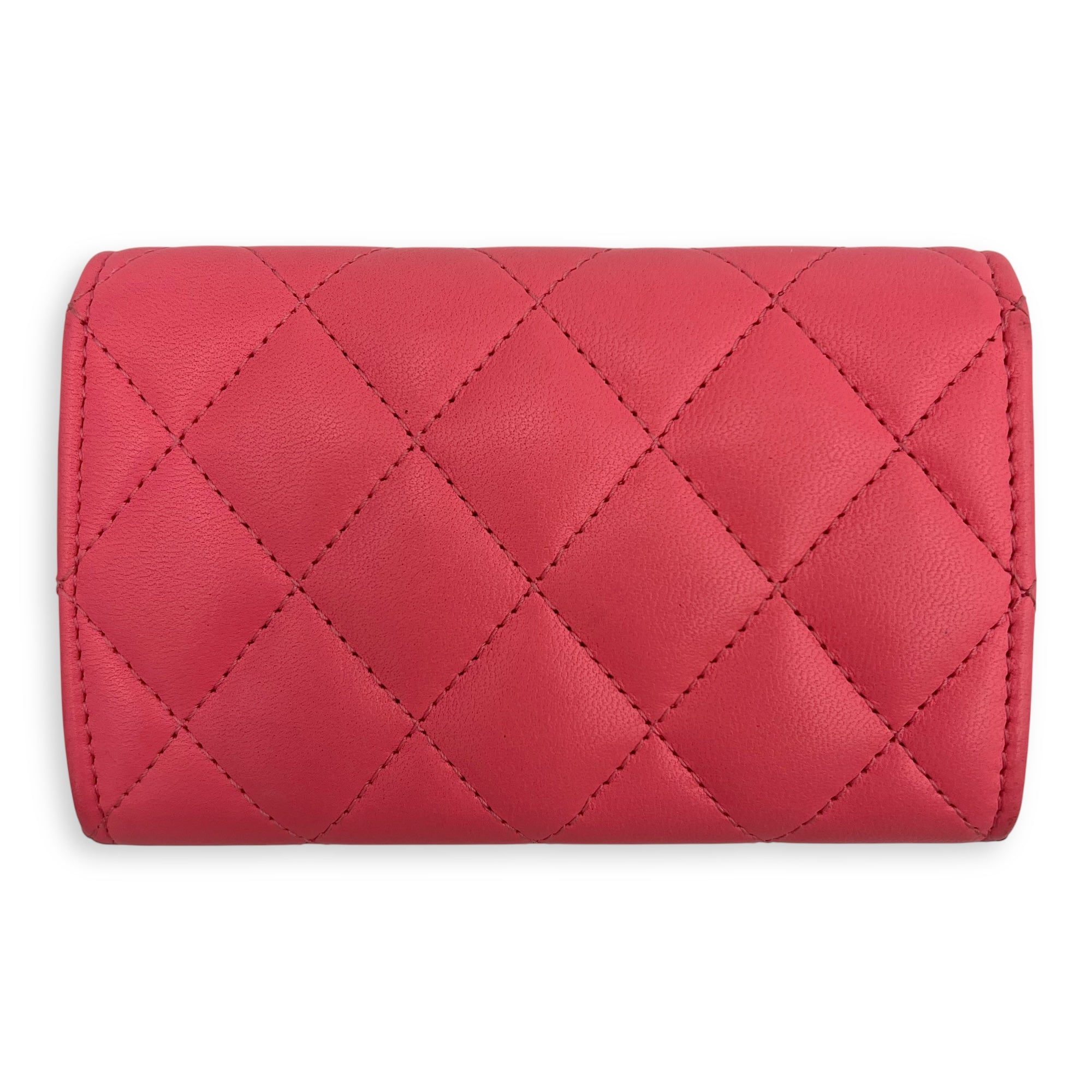 CC Pink Card Holder in Lambskin, Silver hardware - Image 3