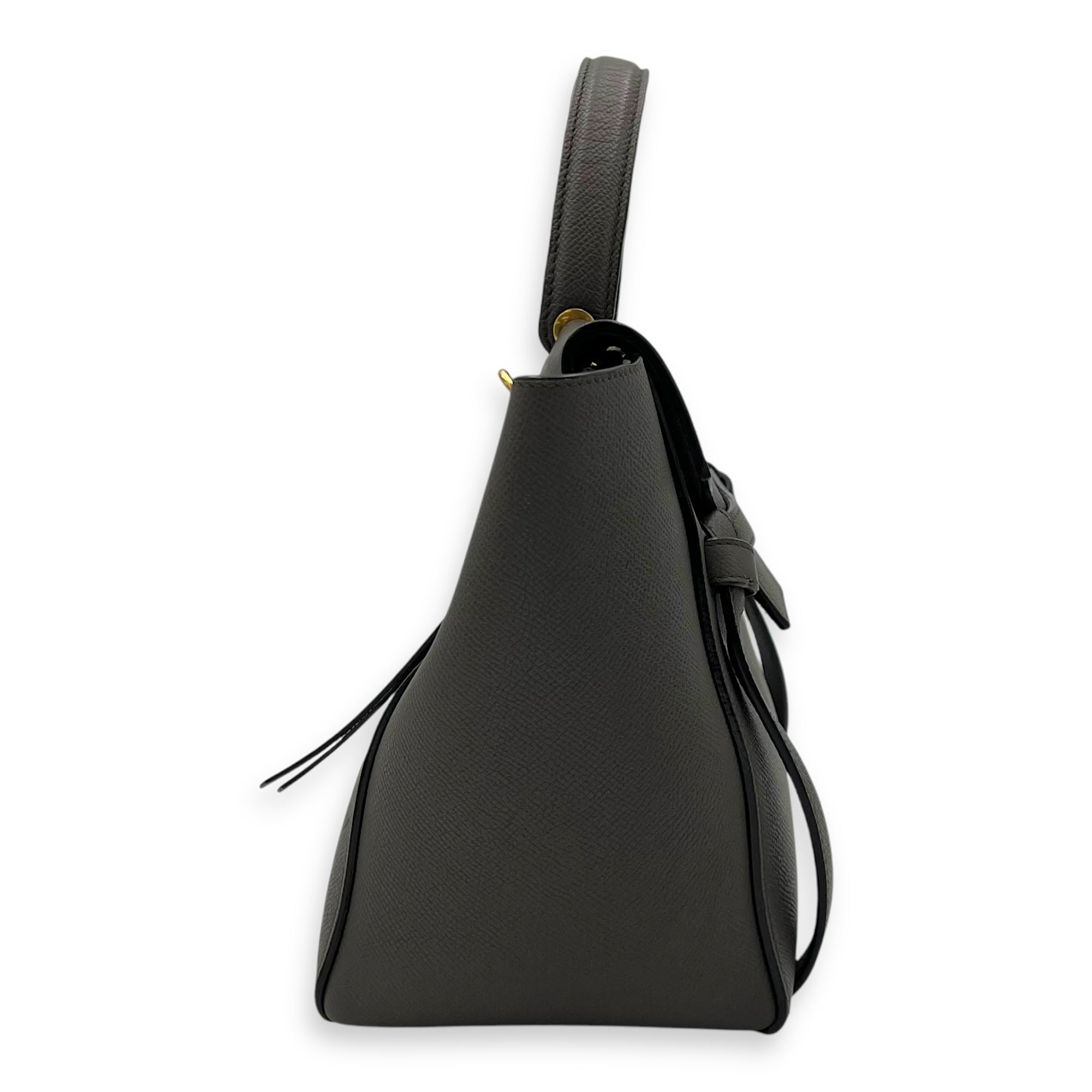 Belt Bag Top Handle Bag Micro Grey in Calfskin, Gold hardware - Image 4