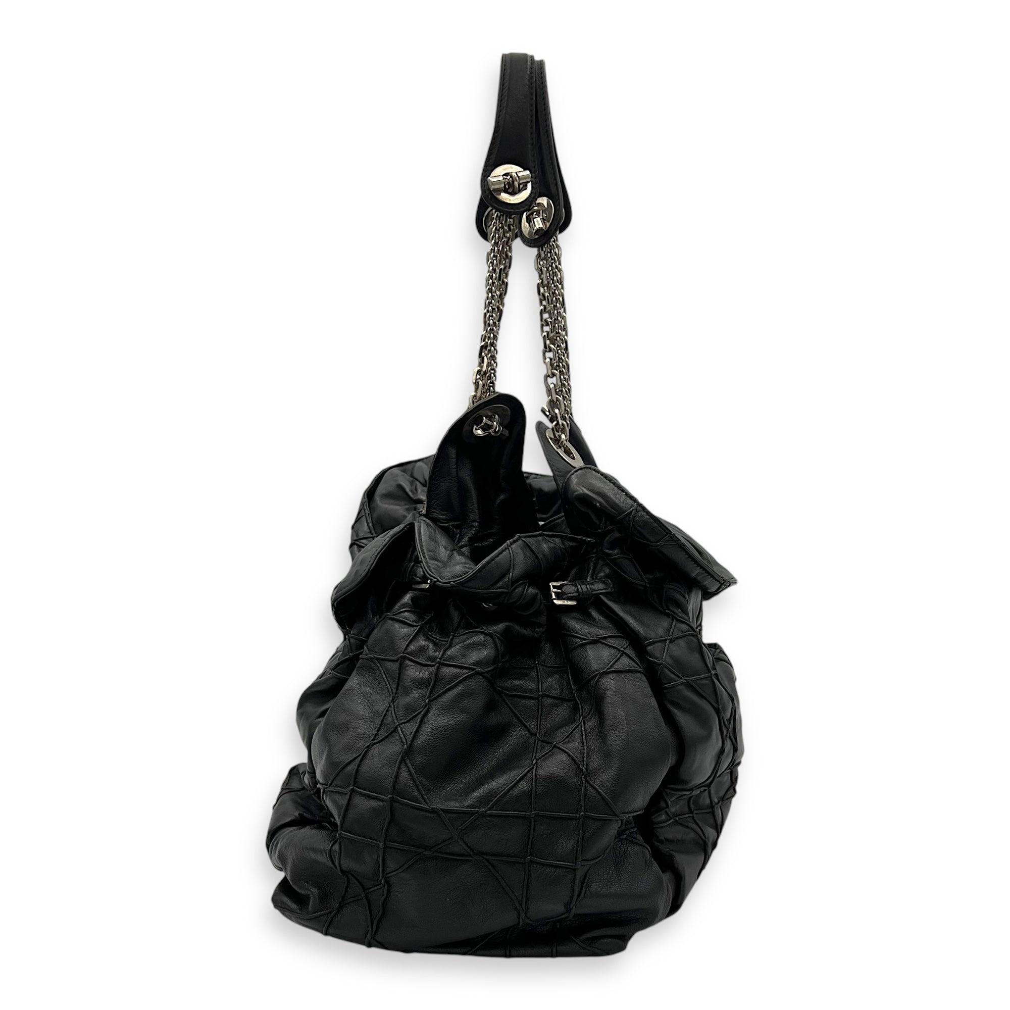 Cannage Shoulder Bag Black in Lambskin, Silver hardware - Image 4