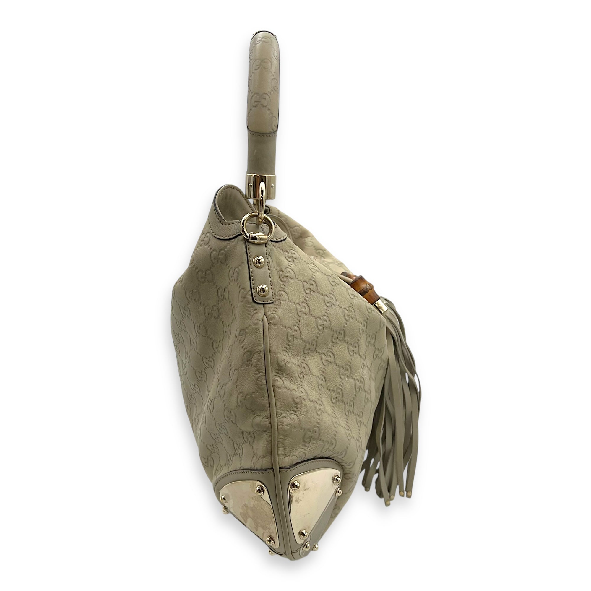 Babouska Indy White Top Handle Bag in Guccissima Leather, Gold hardware - Image 4