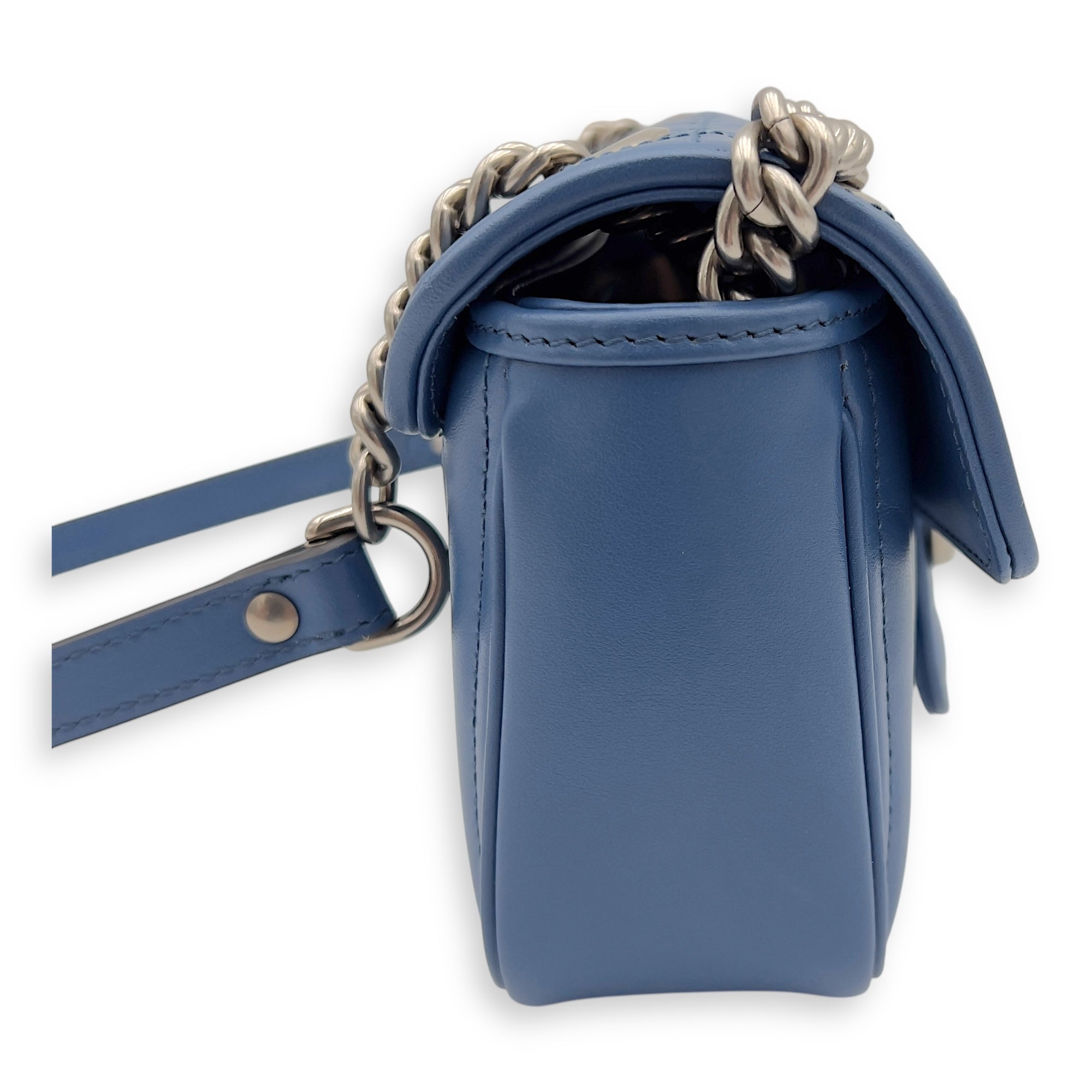 GG Marmont Shoulder Bag Blue in Calfskin, Ruthenium hardware - Image 4
