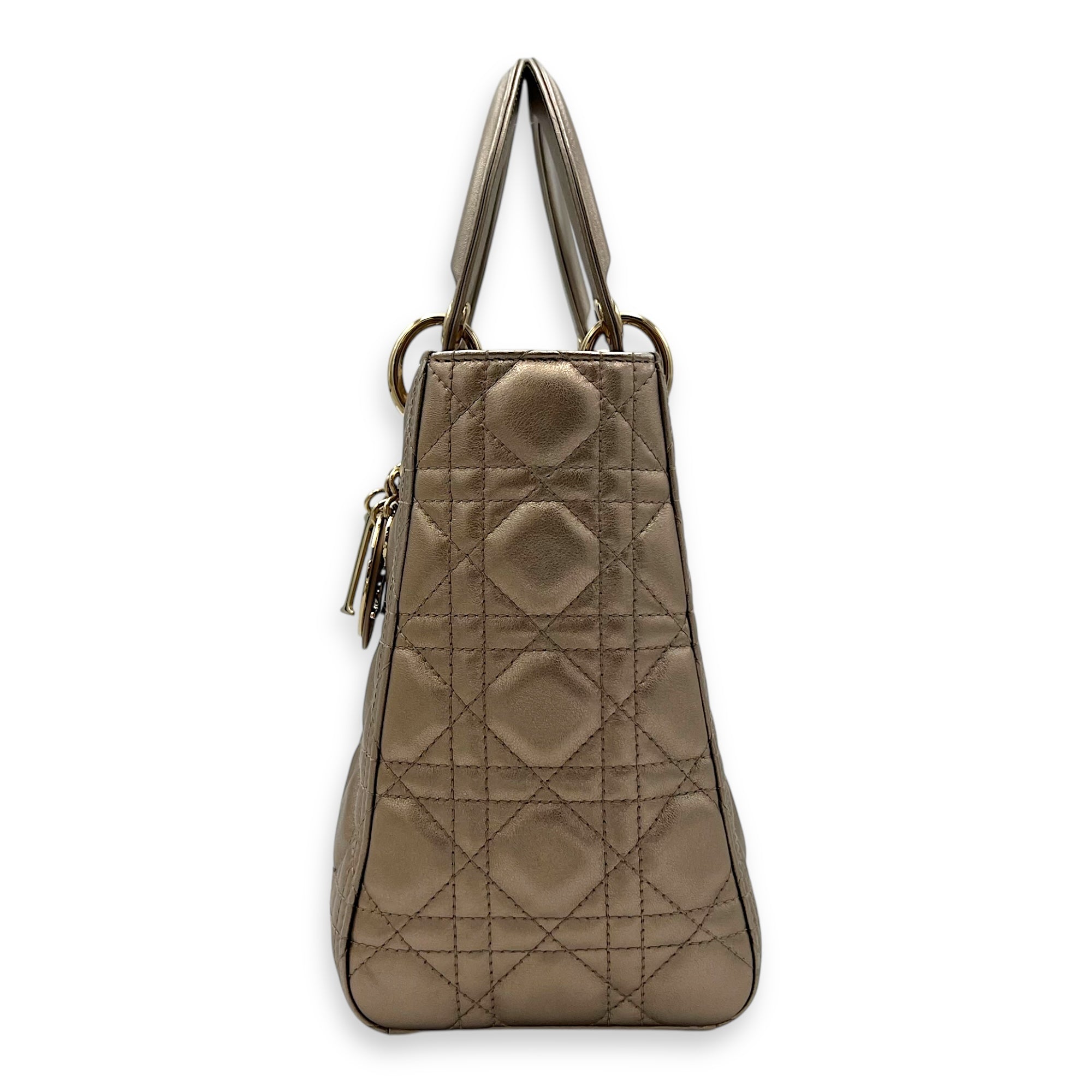 Lady Dior Medium Bronze Top Handle Bag in Lambskin, Gold hardware - Image 4
