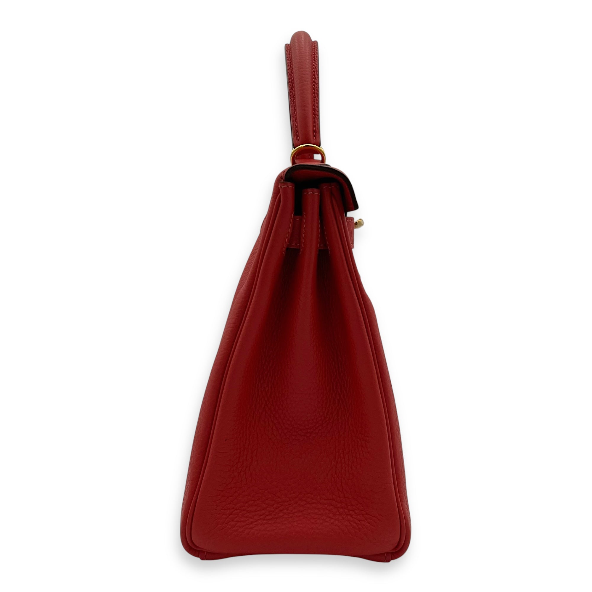 Kelly 28 Rouge Pivoine Top Handle Bag in Togo, Gold hardware - Image 4