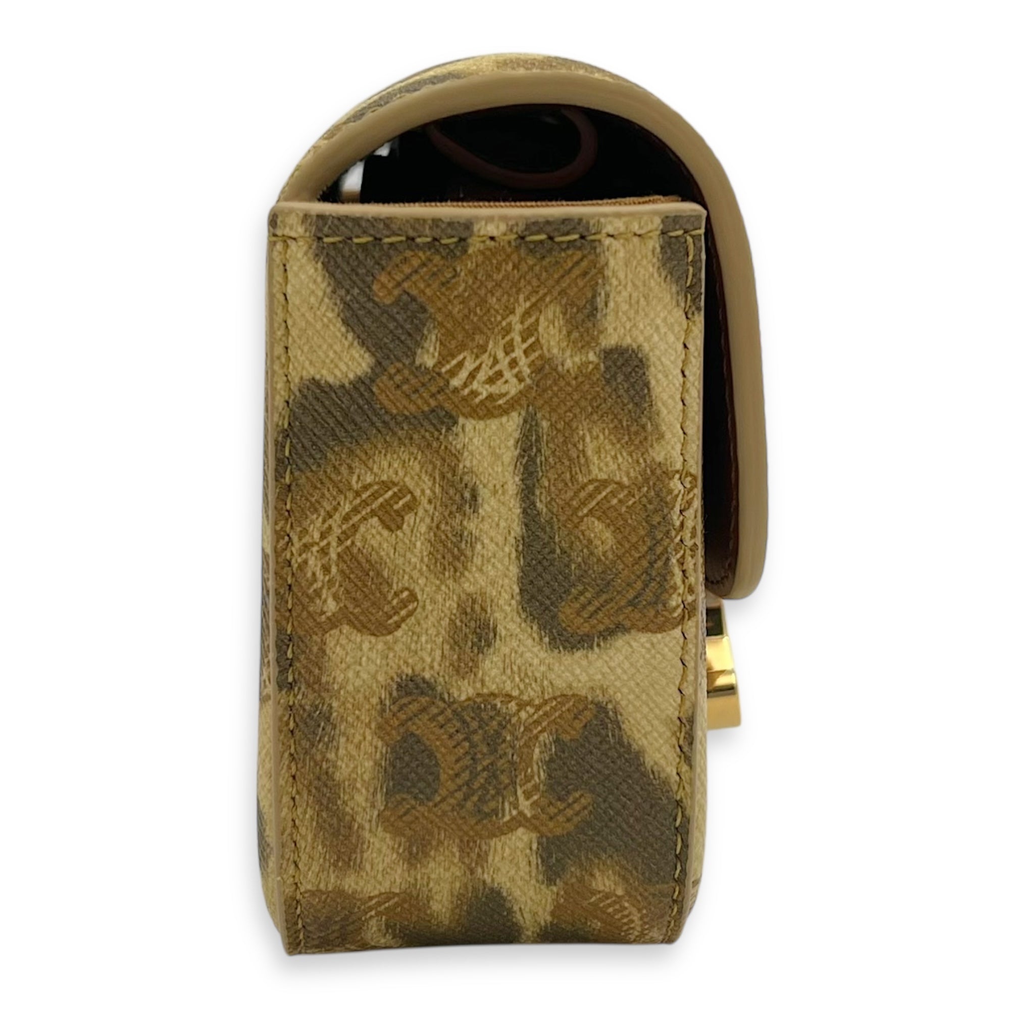 Claude Mini Brown Crossbody Bag in Coated Canvas, Gold hardware - Image 4