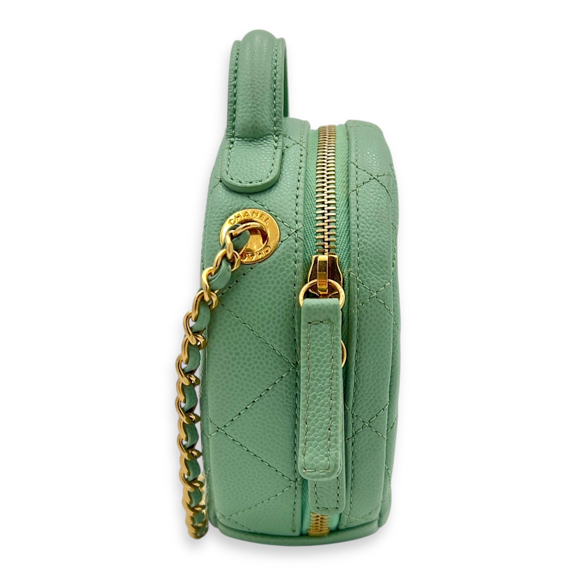 CC Top Handle Bag Green in Caviar Leather, Gold hardware - Image 4