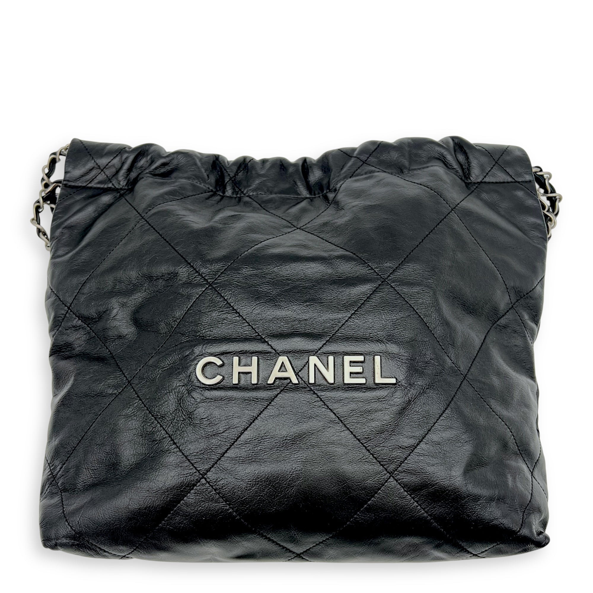 22 Tote Shoulder Bag Small Black in Calfskin, Silver hardware