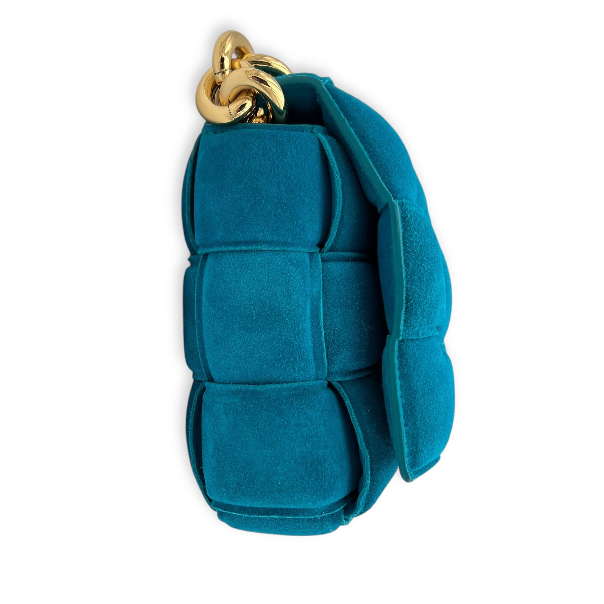 Cassette Crossbody Bag Blue in Suede Leather, Gold hardware - Image 5