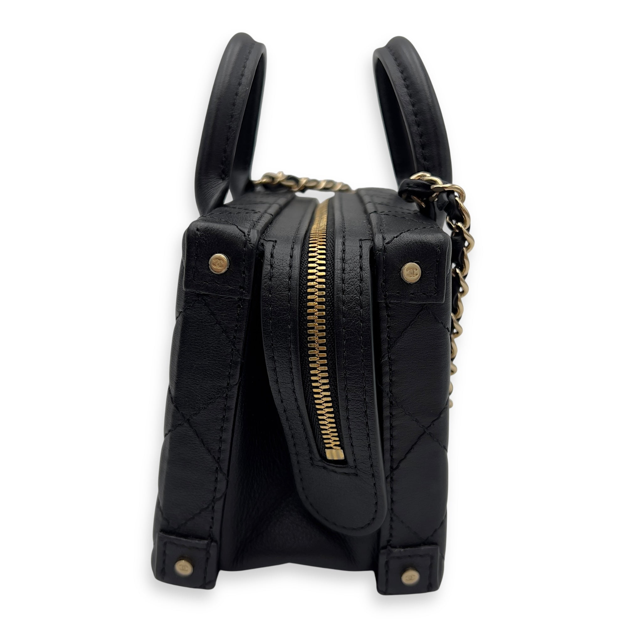 CC Black Top Handle Bag in Calfskin, Gold hardware - Image 5