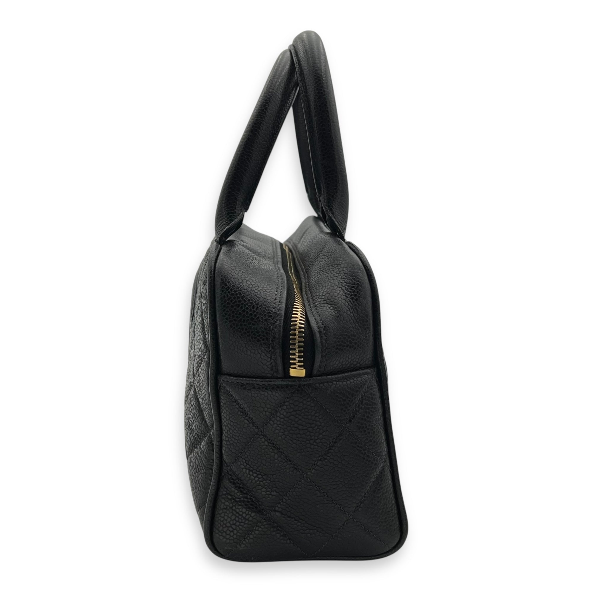 Vintage Top Handle Bag Black in Caviar Leather, Gold hardware - Image 5