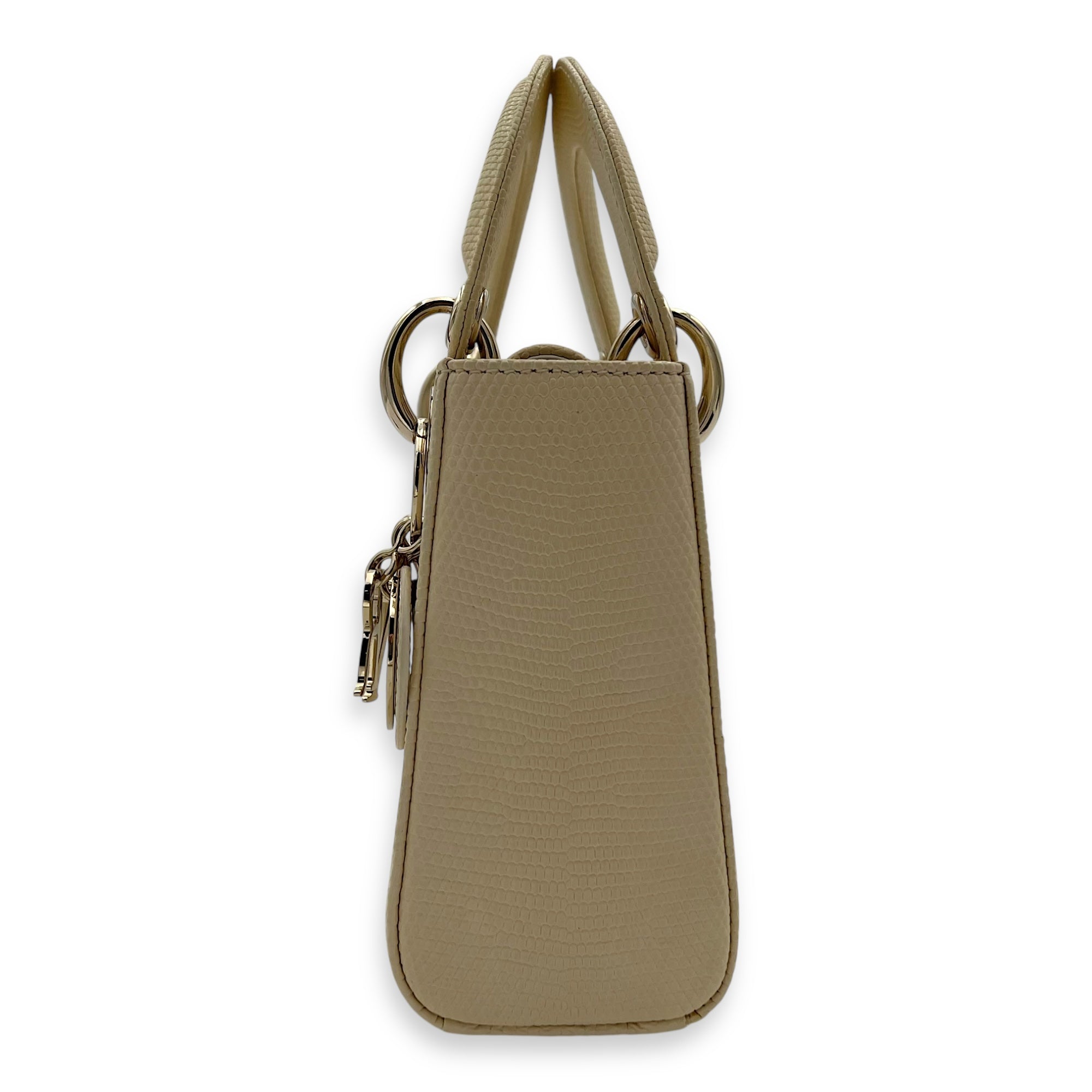 Lady Dior Top Handle Bag Mini Cream in Lizard, Light Gold hardware - Image 5