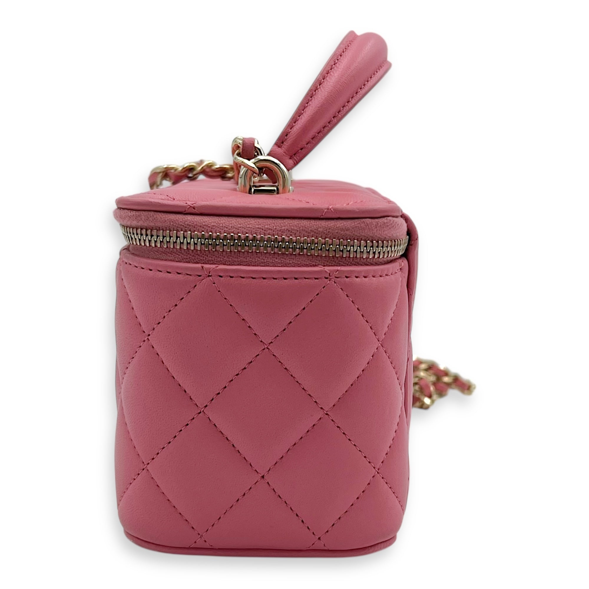 Vanity Top Handle Bag Pink in Lambskin, Gold hardware - Image 5
