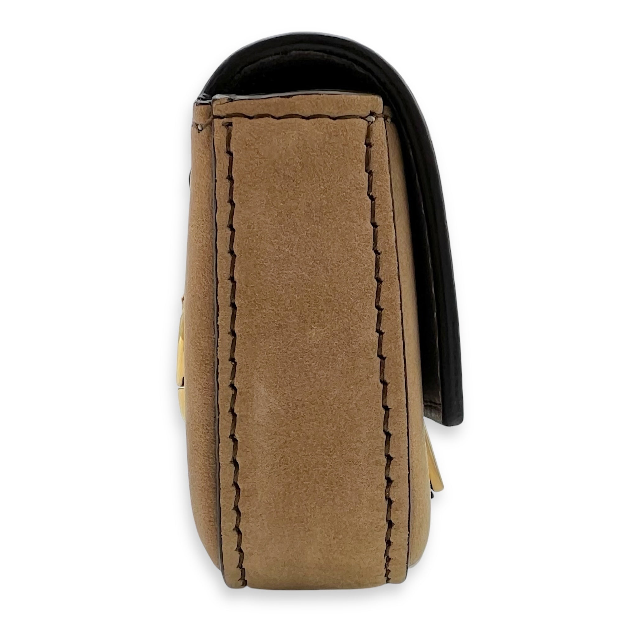 Baguette Nano Brown Crossbody Bag in Suede Leather, Gold hardware - Image 5