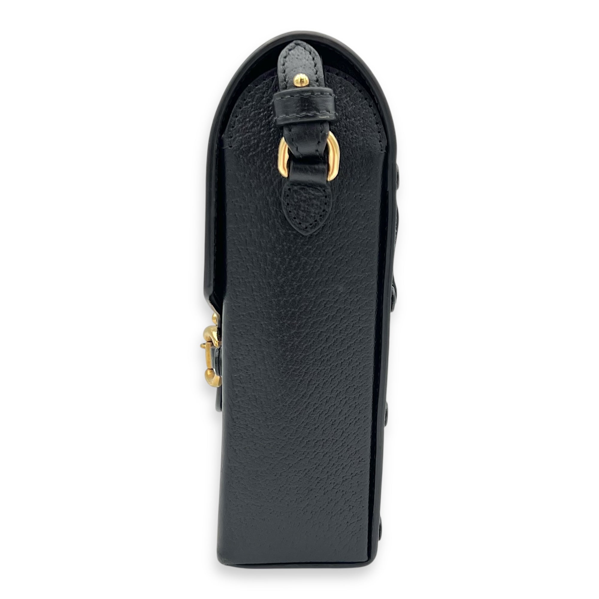 Horsebit 1955 Crossbody Bag Super Mini Black in Calfskin, Gold hardware - Image 5