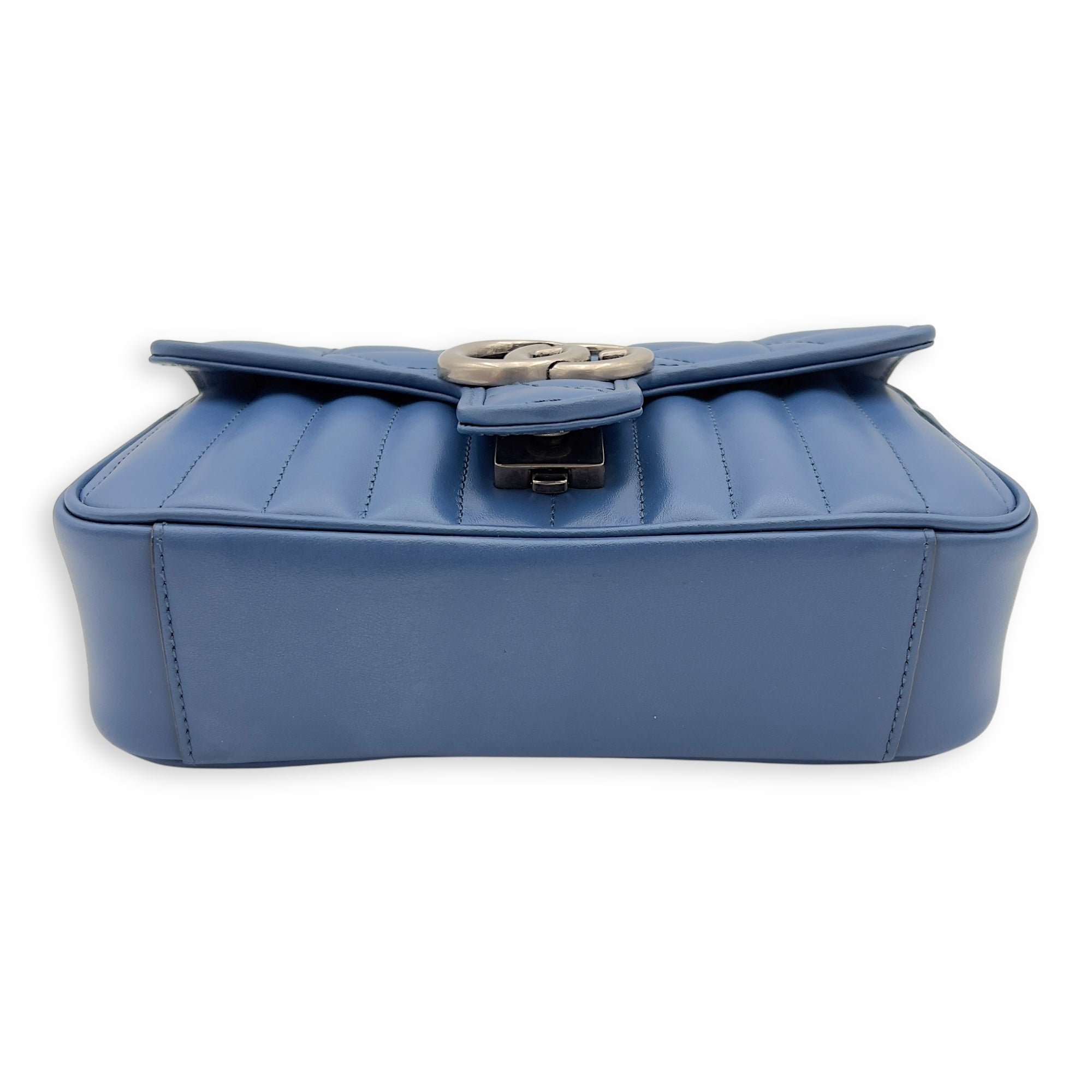 GG Marmont Shoulder Bag Blue in Calfskin, Ruthenium hardware - Image 8