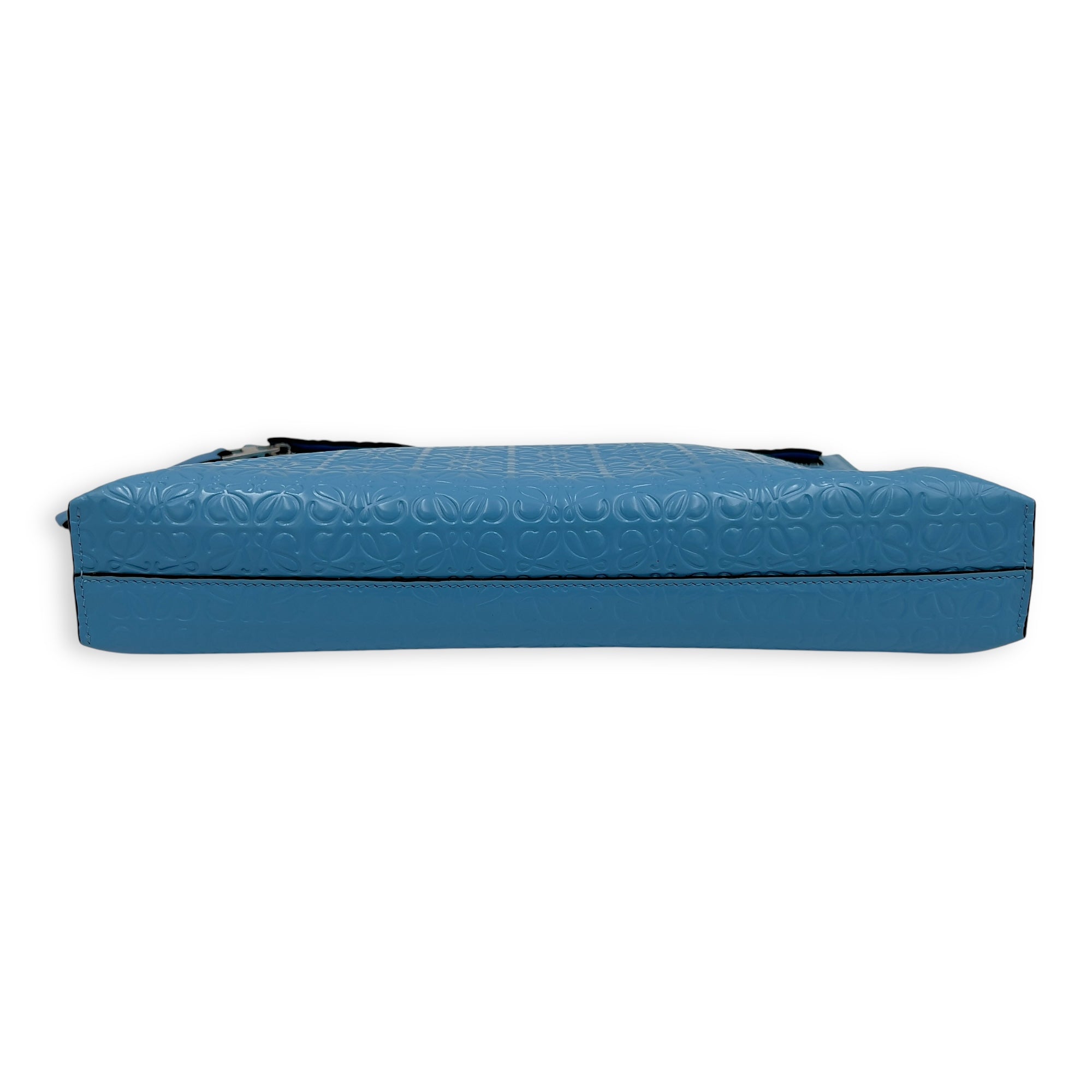 Anagram T Blue Pouch in Patent Embossed Calfskin, Silver hardware - Image 6