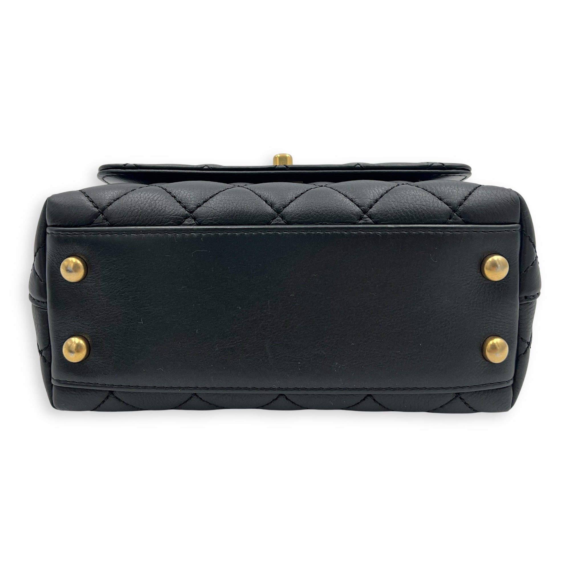Coco Top Handle Bag Mini Black in Calfskin, Gold hardware - Image 4