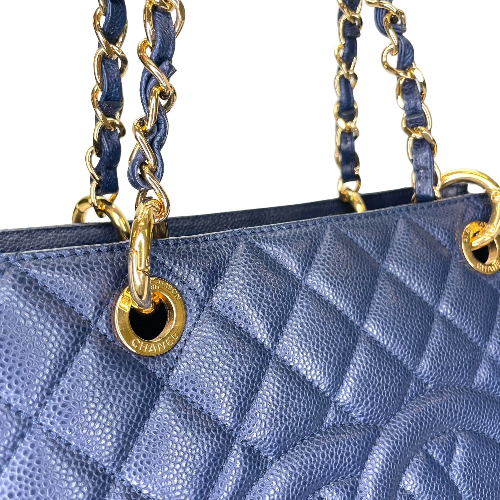 GST Medium Blue Tote Bag in Caviar Leather, Gold hardware - Image 7