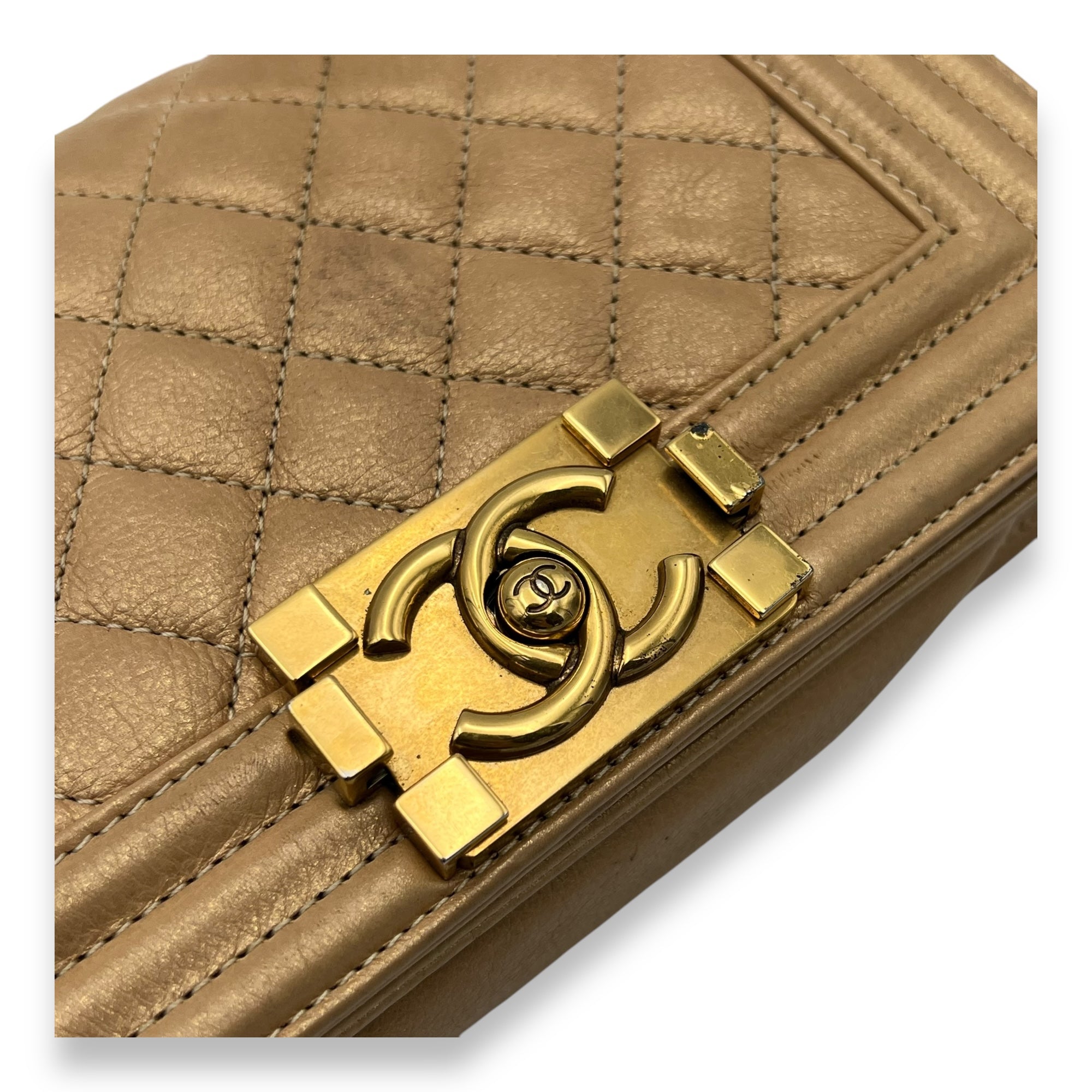 Boy Small Gold Shoulder Bag in Lambskin, Gold hardware - Image 7