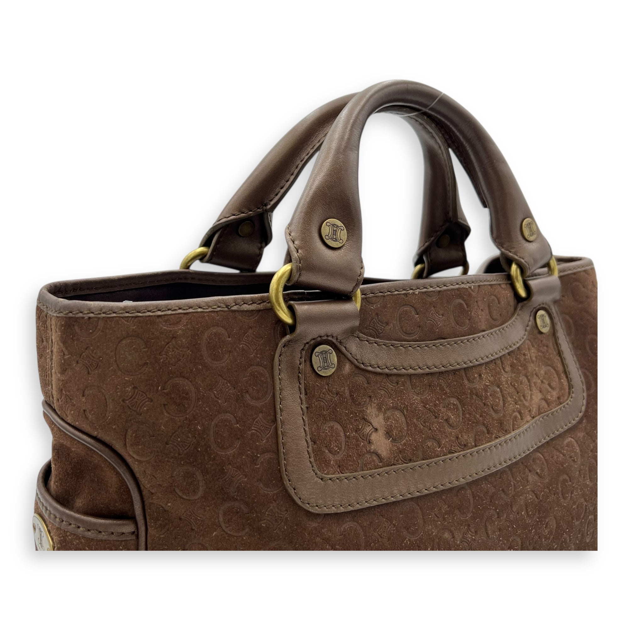 Boogie Top Handle Bag Brown in Suede Leather, Gold hardware - Image 7