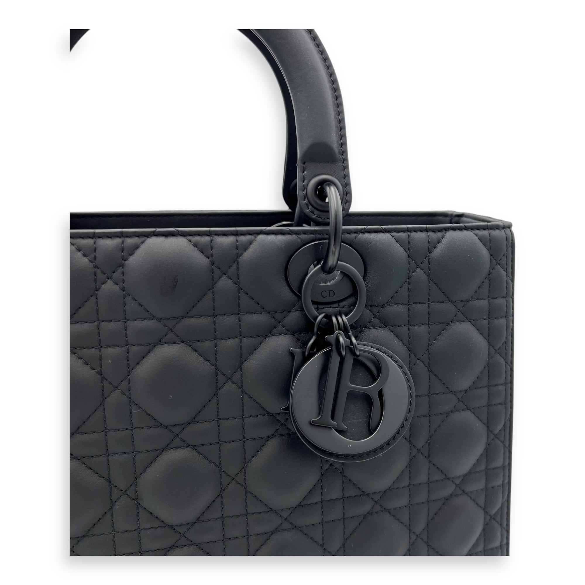 Lady Dior Top Handle Bag Large Ultramatte in Lambskin, Lacquered Metal hardware - Image 7