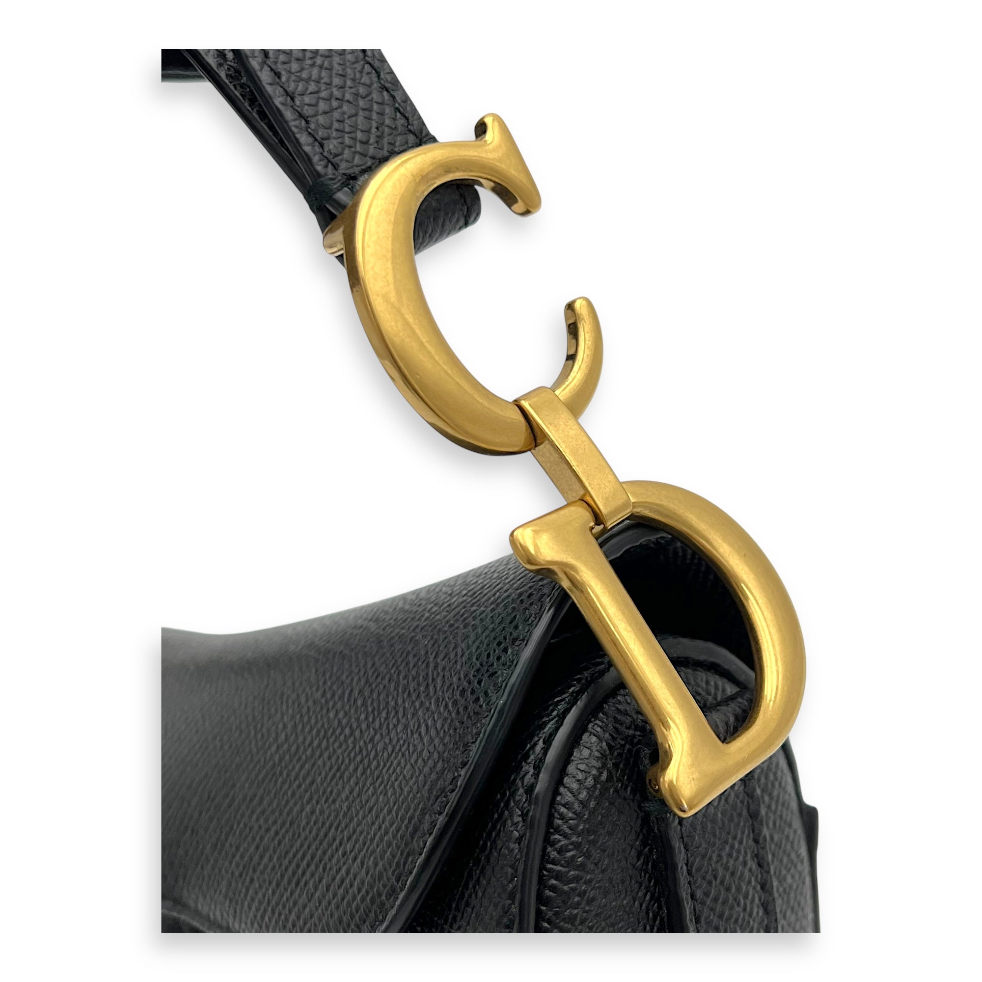 Saddle Mini Black Top Handle Bag in Calfskin, Gold hardware - Image 7