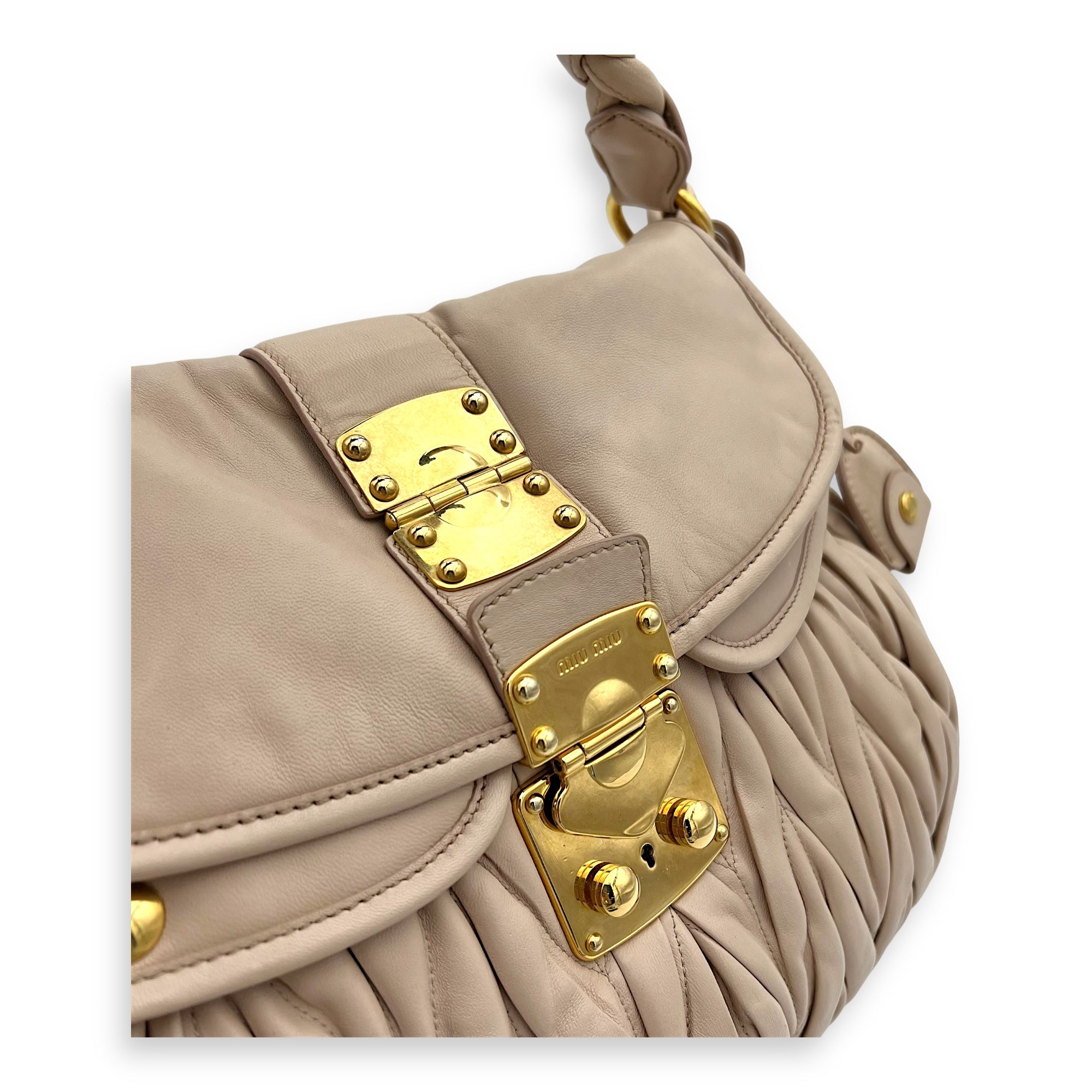 Gaufre Shoulder Bag Beige in Calfskin, Gold hardware - Image 7