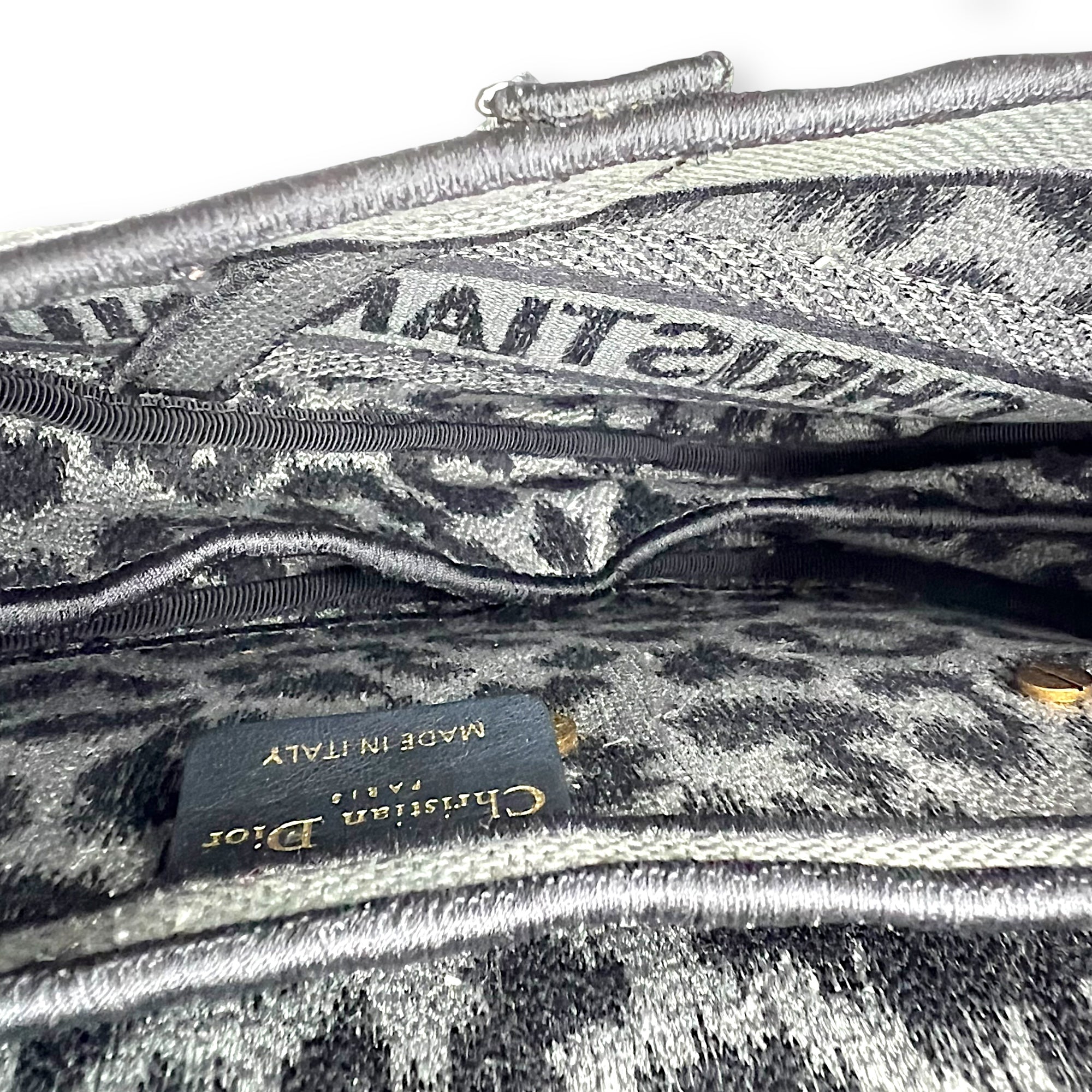 Saddle Grey Shoulder Bag in Jacquard, Gold hardware - Image 7