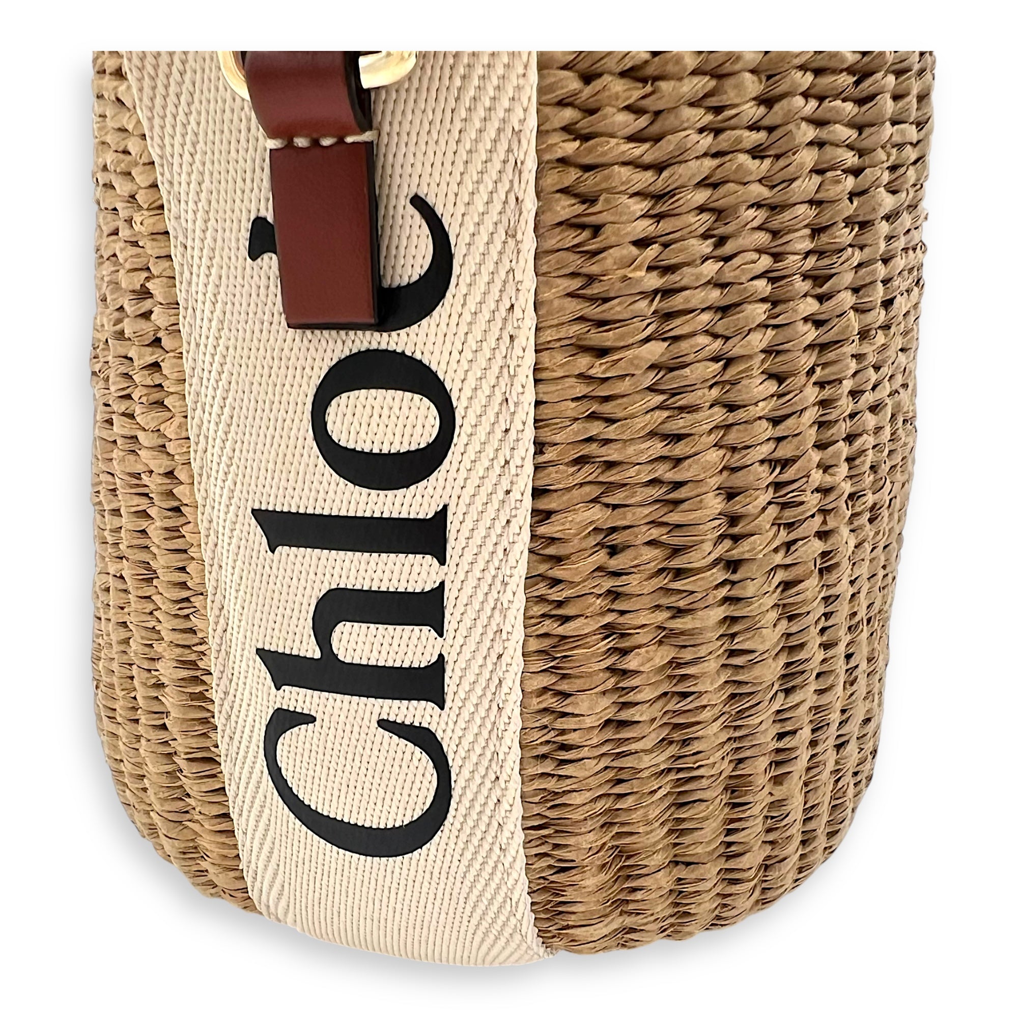 Woody Beige Bucket Bag in Raffia, Gold hardware - Image 8