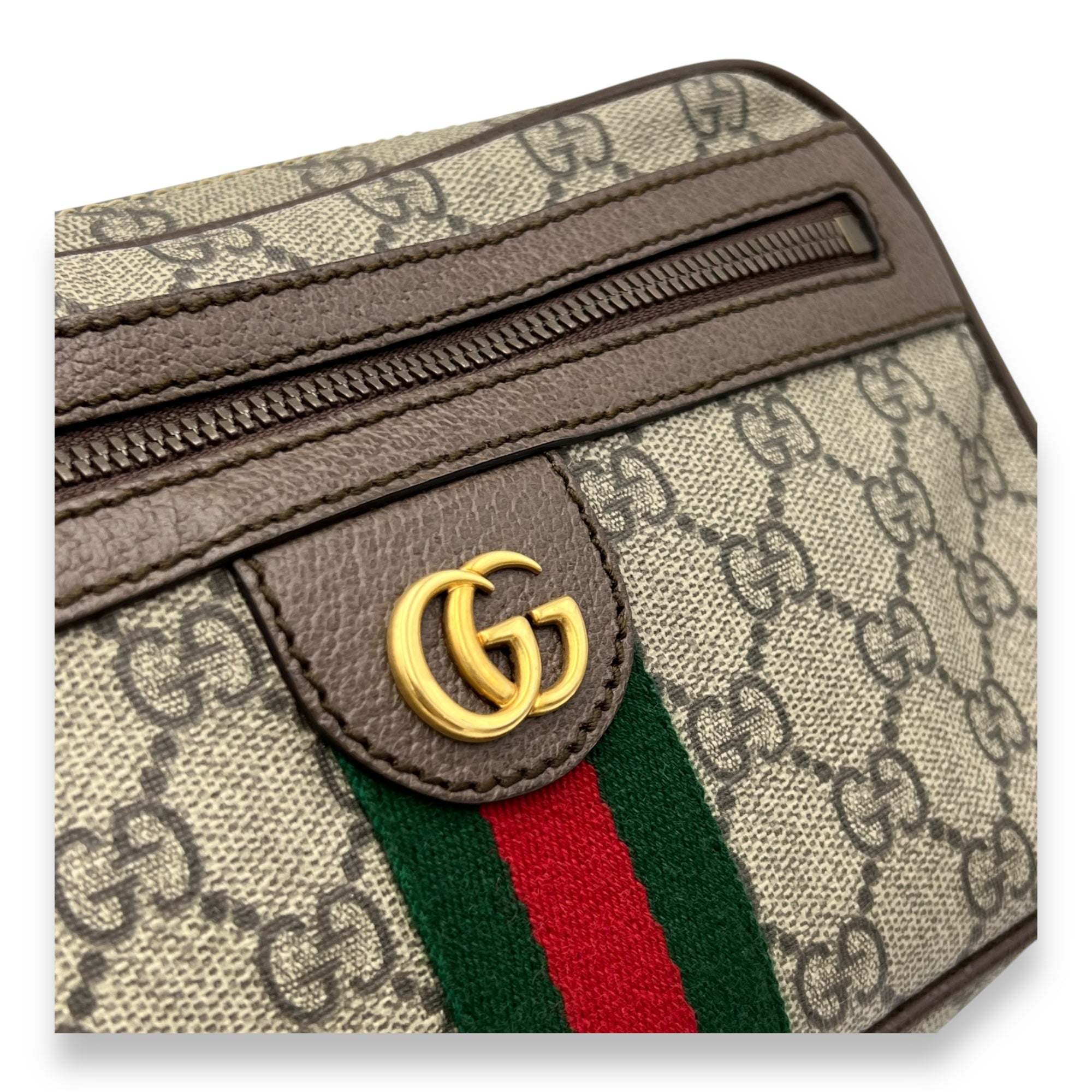 Ophidia Belt Bag Brown in Coated Canvas, Gold hardware - Image 8