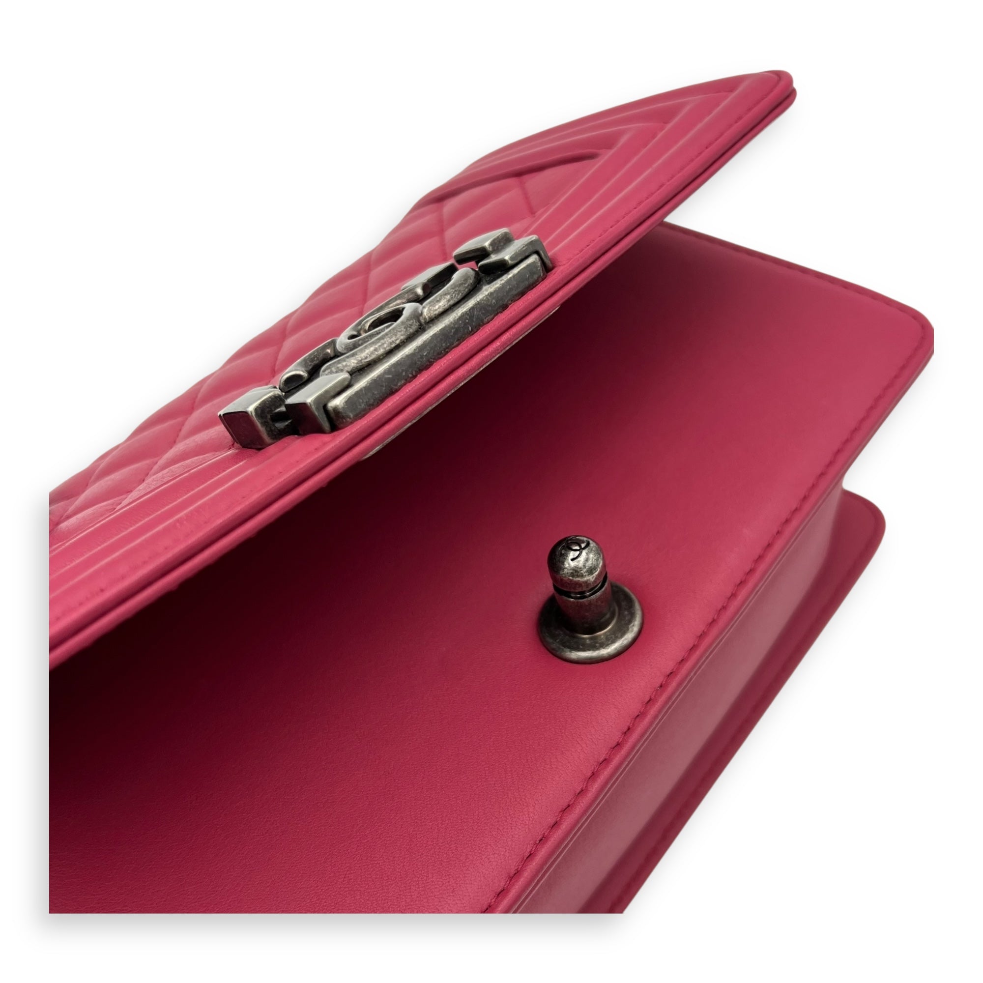 Boy Shoulder Bag Pink in Calfskin, Ruthenium hardware - Image 8