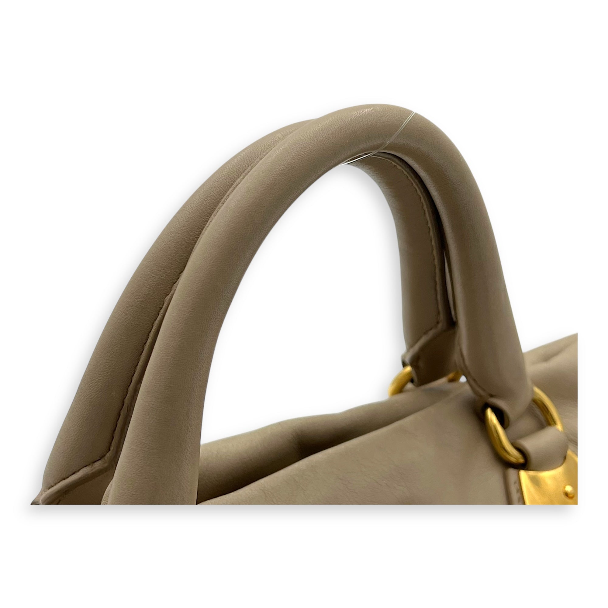 Logo Top Handle Bag Beige in Calfskin, Gold hardware - Image 8