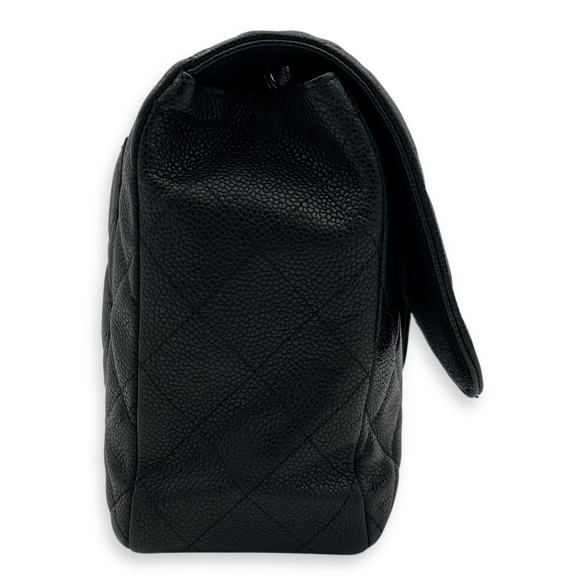 Classic Jumbo Black Shoulder Bag in Caviar Leather, Silver hardware - Image 4