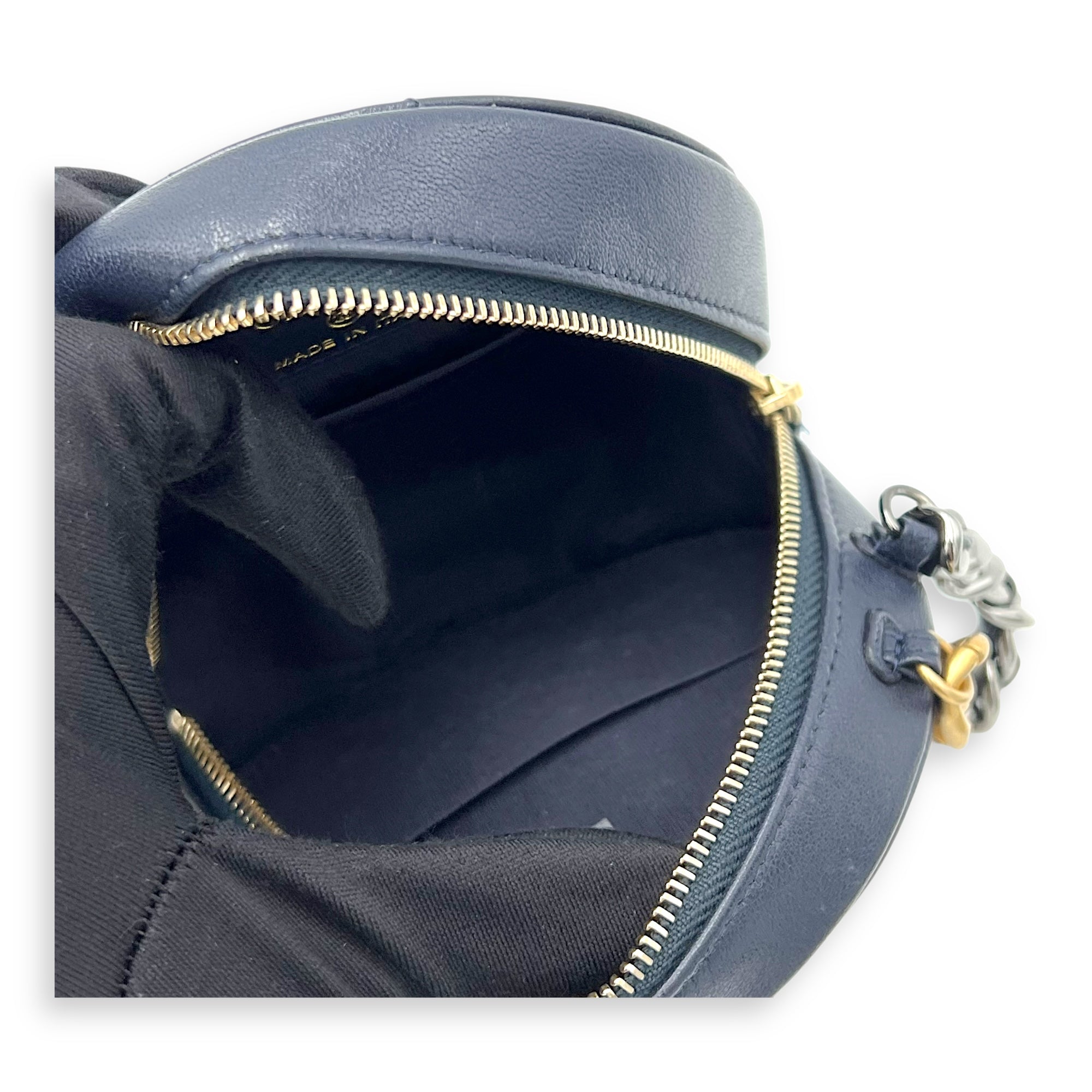 Round CC Crossbody Bag Blue in Calfskin, Mixed hardware - Image 9