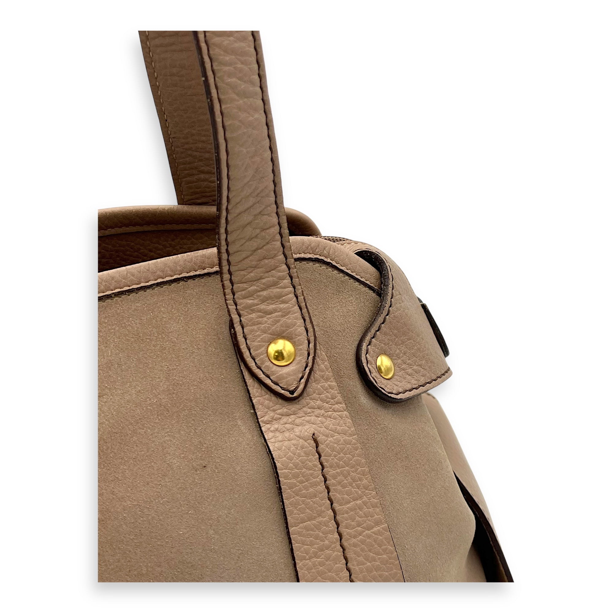 Gancini Beige Shoulder Bag in Suede Leather, Gold hardware - Image 9