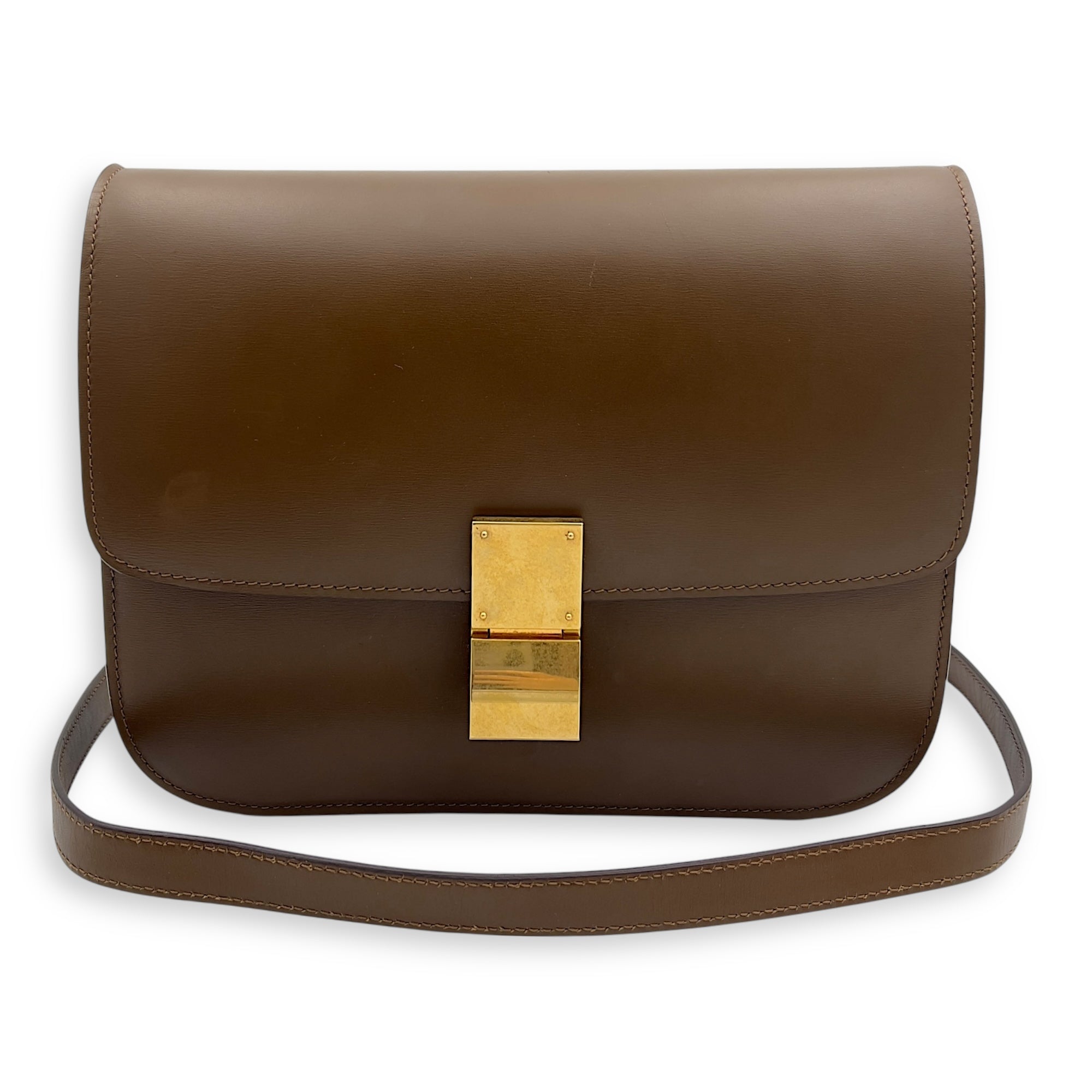 Box Crossbody Bag Beige in Calfskin, Gold hardware - Image 7