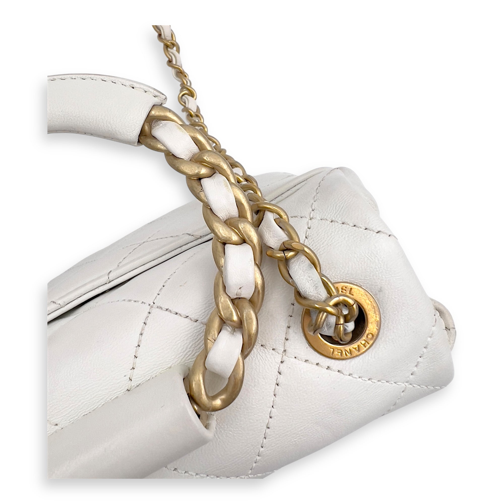 20C In The Loop CC Flap White Top Handle Bag in Lambskin, Gold hardware - Image 9